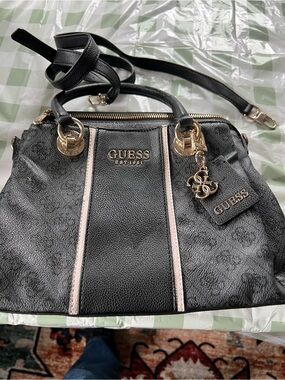 GUESS Black Satchel with  Trim and Gold Hardware